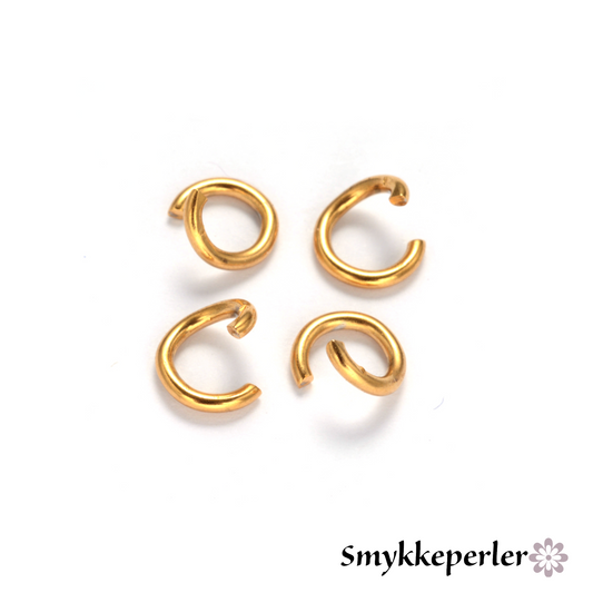 O-ringe ø4 mm. 10 stk. Stål forgyldt med 18 karat guld.  Nikkelfri og vandfaste.