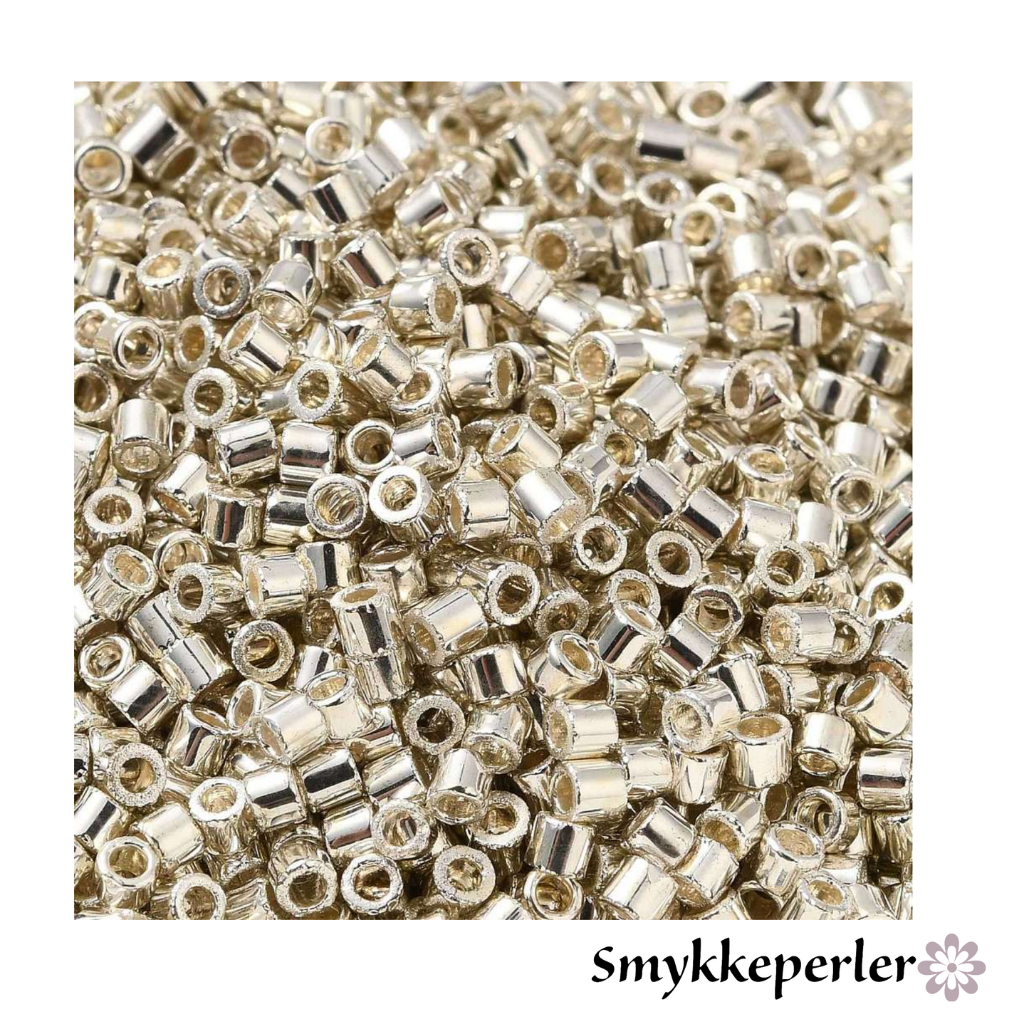 Cylinderperler delica style 2x1,5mm. 10g. Sølvplated.