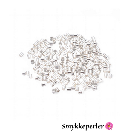 Klemmerør/klemmeperler sølvfarvede 1,5 mm. ca. 50 stk. Nikkelfrie.