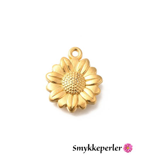 Vedhæng blomst i stål forgyldt med 18k guld. 15x15 mm.
