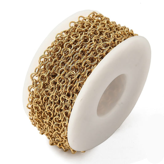 Rolo kæde 5 mm. Stål med 18k guld. Vandfast.