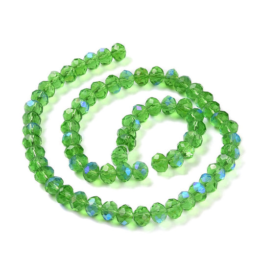 Glasfacetter mellemgrøn rondeller 4x3 mm. Hel streng.