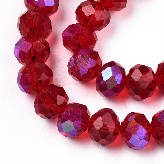 Glasfacetter mørkerøde rondeller 4x3 mm. Hel streng.