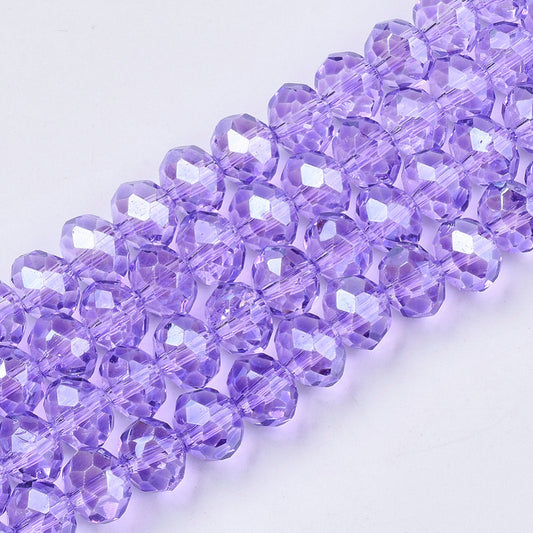 Glasfacetter klar lilla. Rondeller 6x5 mm. Hel streng.