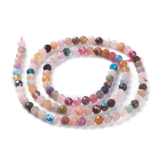 Halvædelsten mix facetterede perler 4mm. hel streng