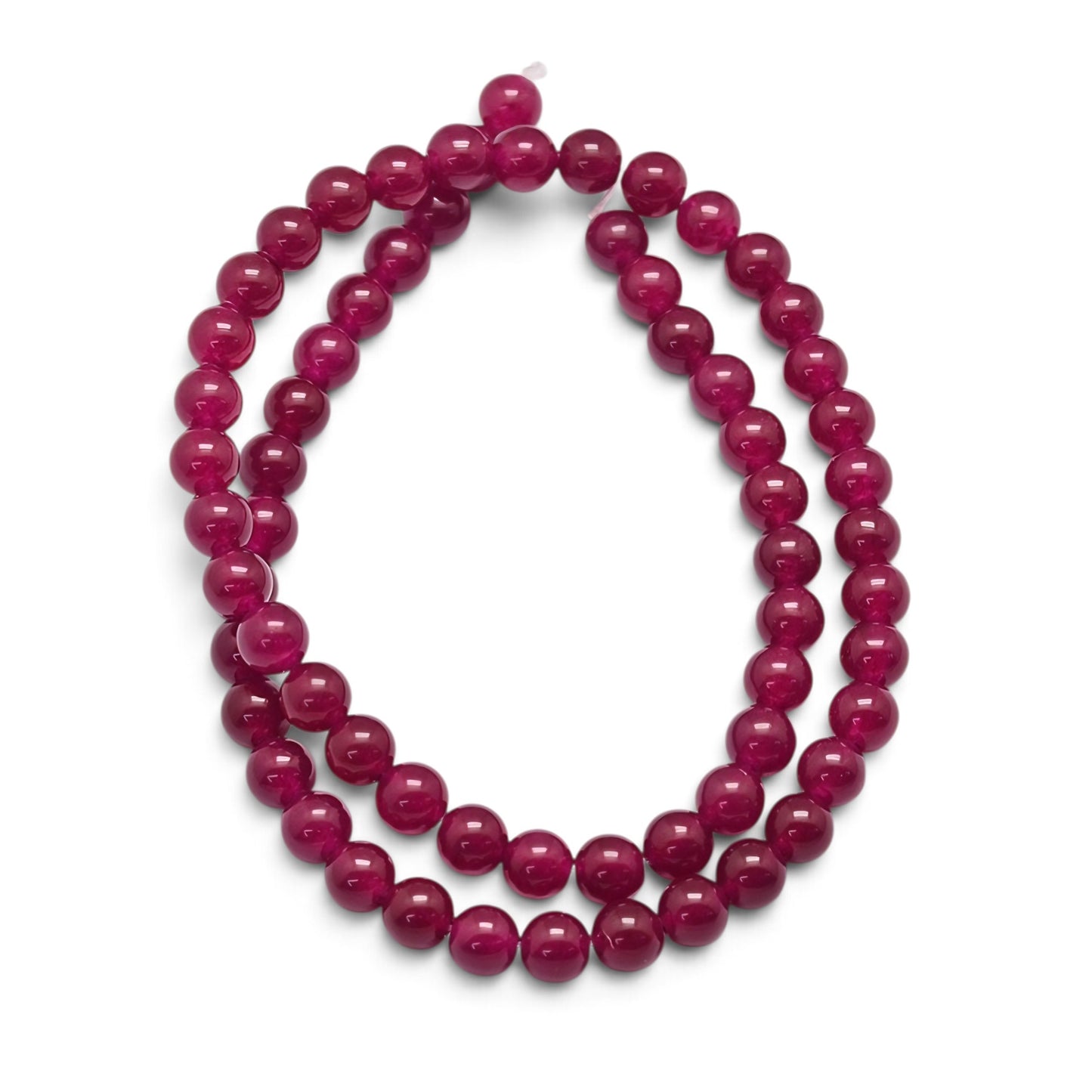 Jade rød violet. Runde 6 mm. Hel streng på ca.  38 cm.