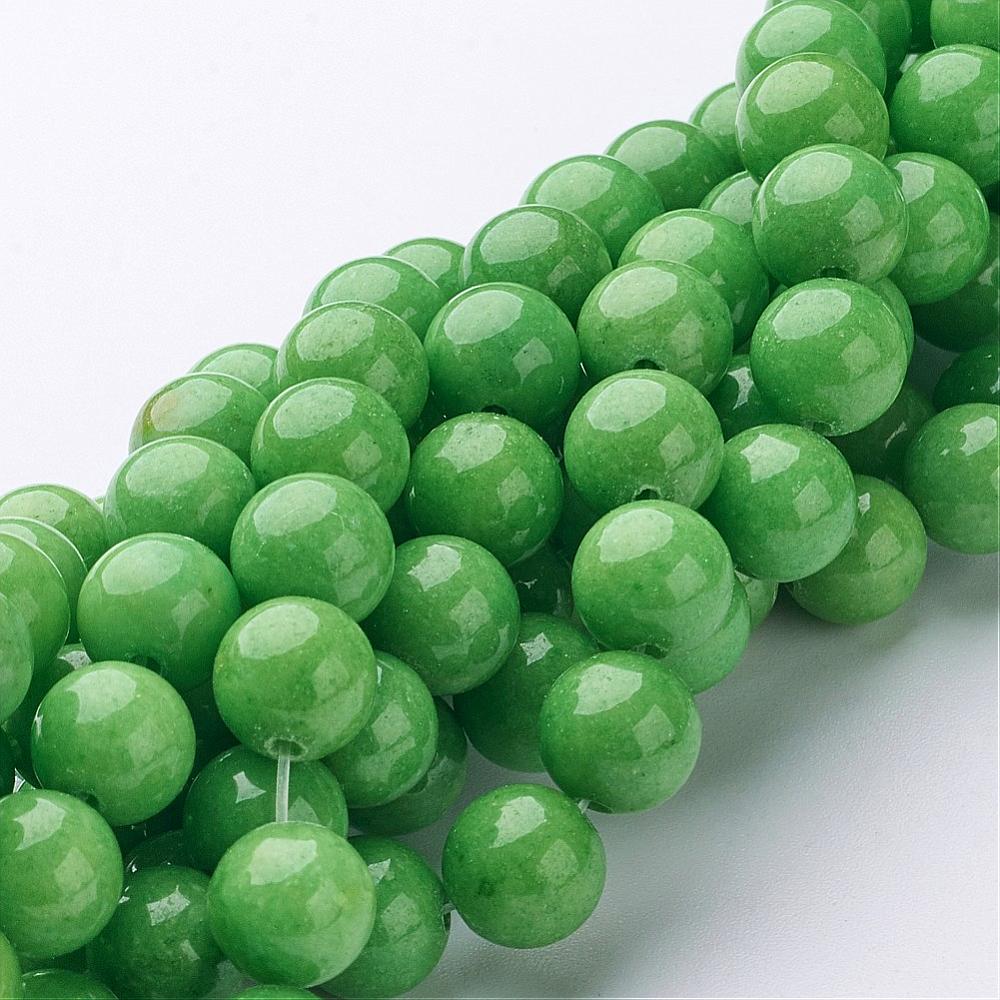 Jadeperler runde. Mørk lime 8 mm. Hel streng.