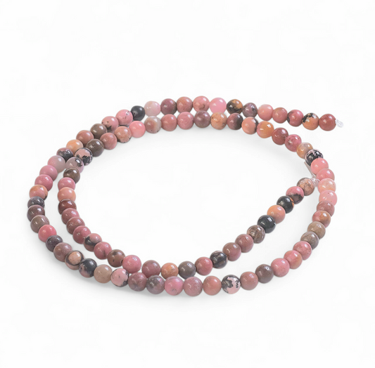 Rhodonite perler 6 mm. Hel streng.