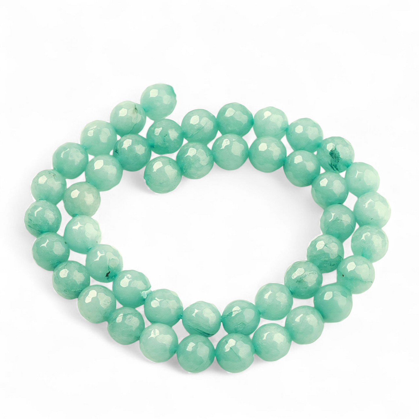 Jadefacetter runde. Aqua 8 mm. hel streng.