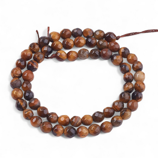 Tigerøje 6 mm. Facetter. Hel streng.
