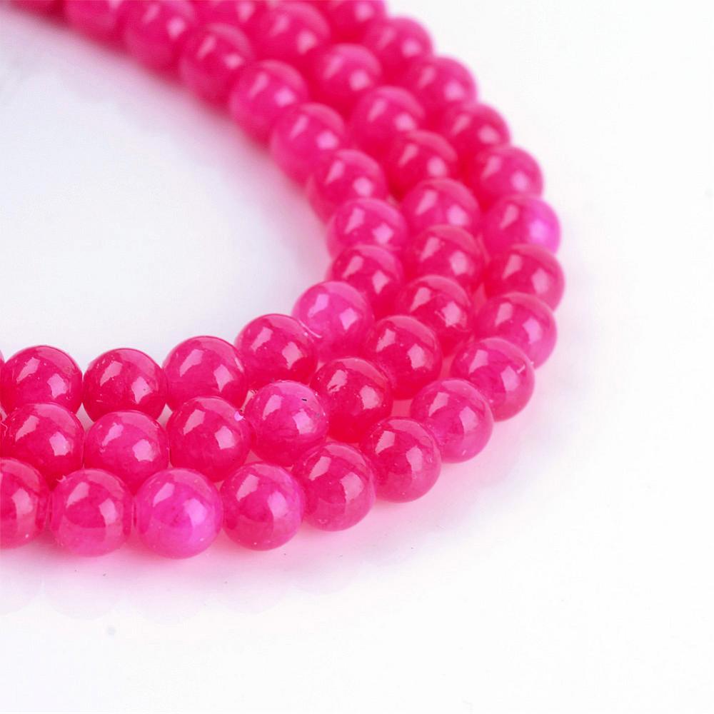 Jadeperler hotpink. 8 mm. Hel streng.