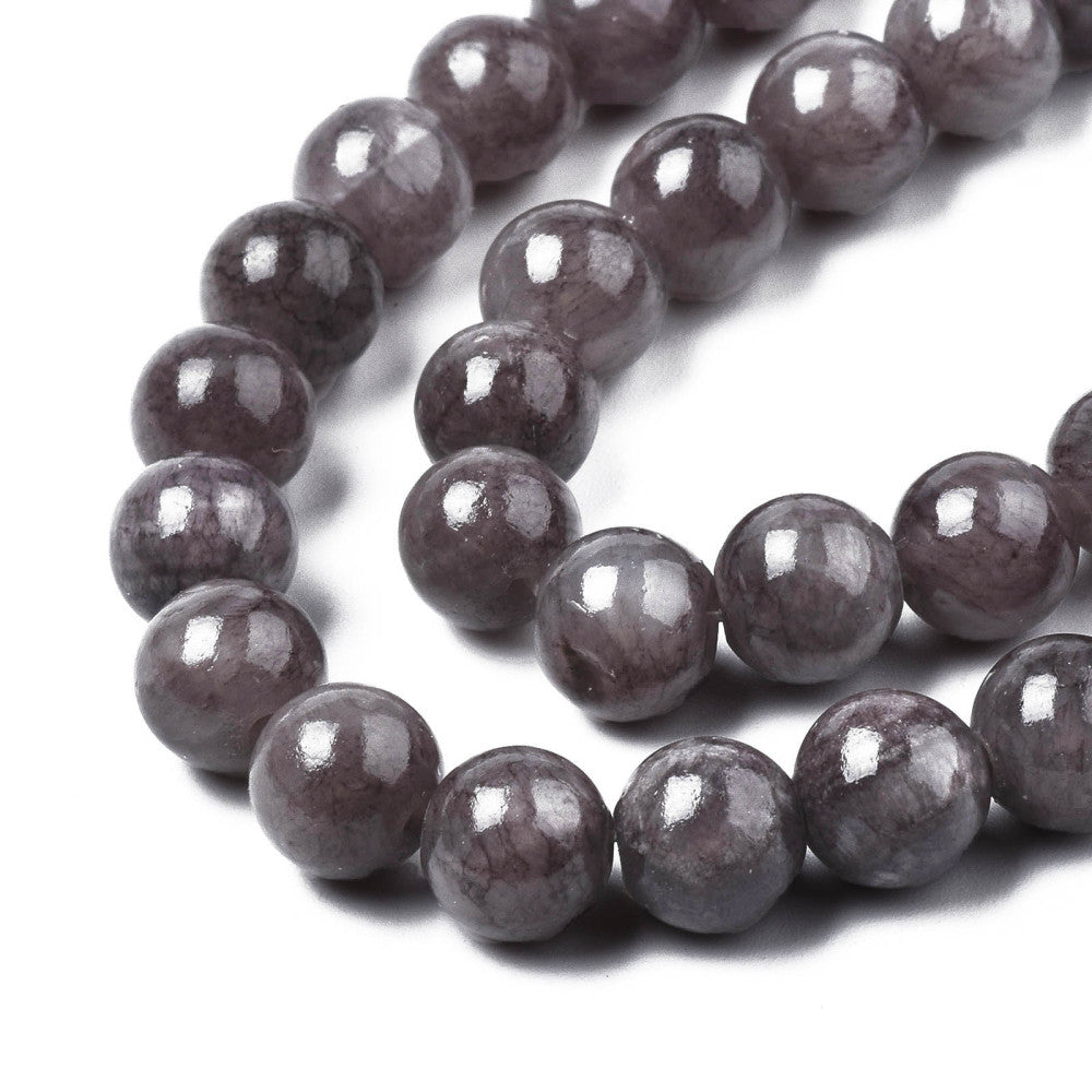 Jadeperler grå. 8 mm. Hel streng.