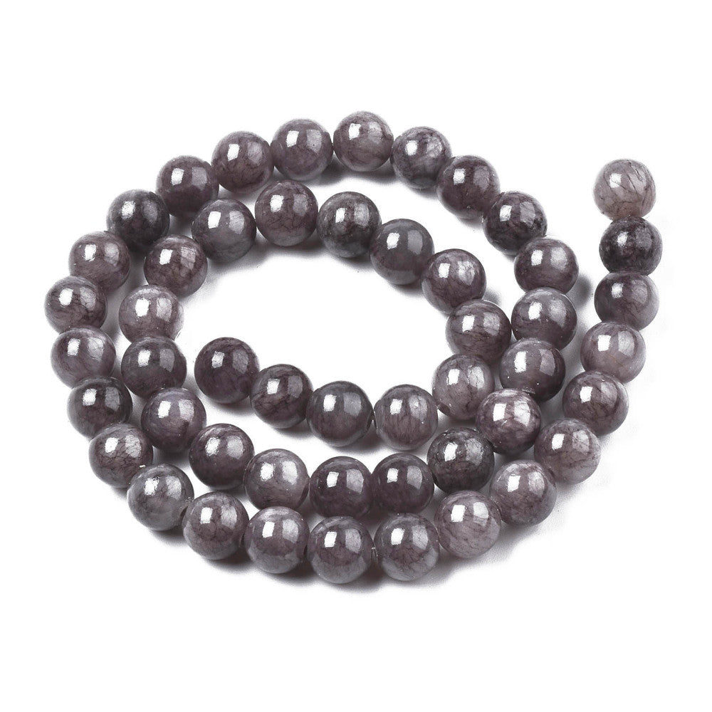 Jadeperler grå. 8 mm. Hel streng.