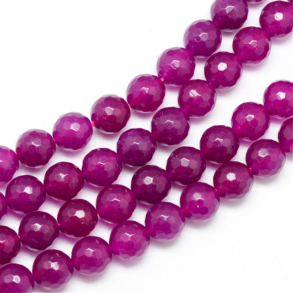 Jadefacetter violetpink runde 6 mm. Hel streng med på ca. 38 cm.