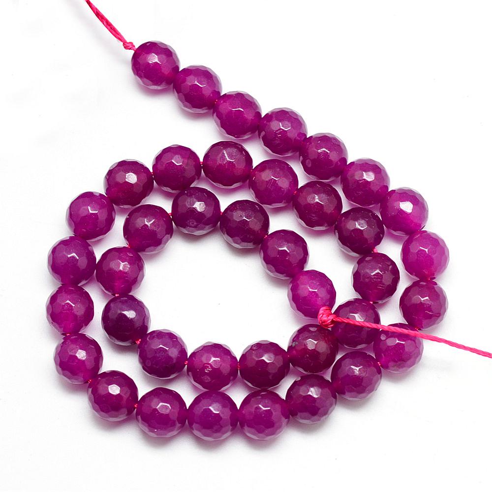 Jadefacetter violetpink runde 6 mm. Hel streng med på ca. 38 cm.