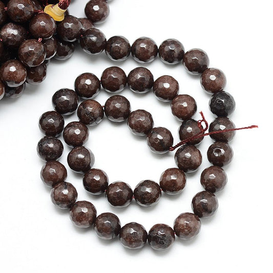Jadefacetter runde. Chokolade. 6 mm. Hel streng.