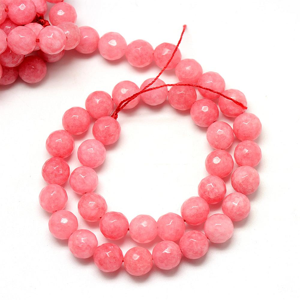 Jadefacetter coral. Runde 4 mm. Hel streng på ca. 38 cm.