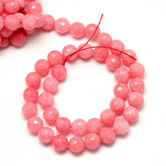 Jadefacetter runde. Coral 8 mm. hel streng.