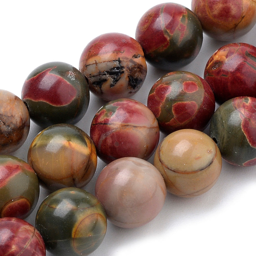 Jasper, Polychrome jasper. 8 mm. Hel streng.