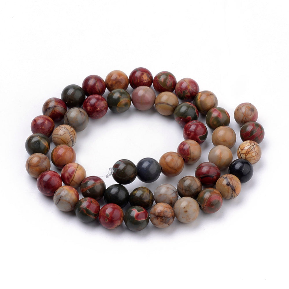 Jasper, Polychrome jasper. 8 mm. Hel streng.