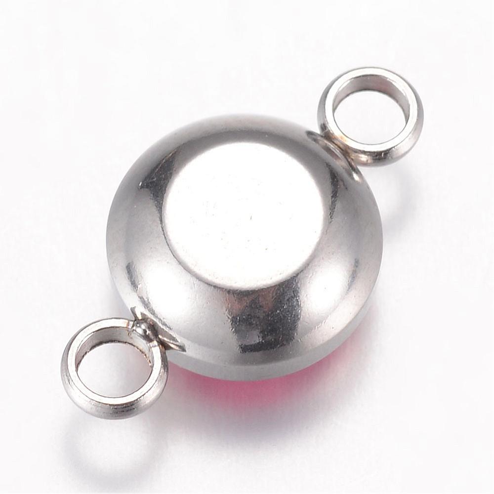 Link connectors i 304 rustfrit stål. Vandfaste. Med pink glasfacet. 2 stk.