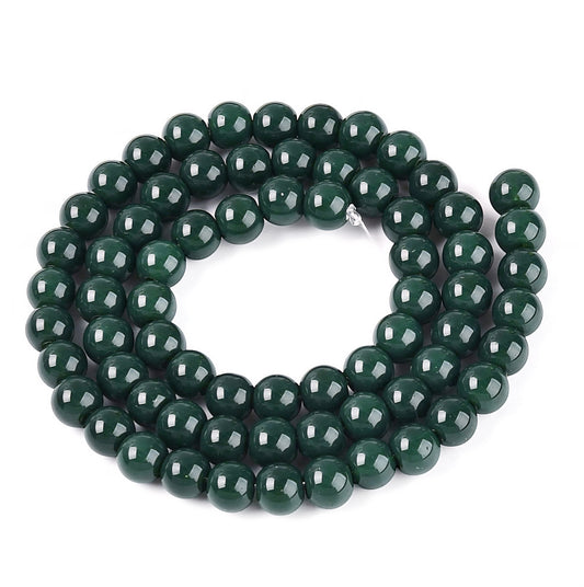 Runde glasperler 6 mm. Flaske grøn jade look. Hel streng.