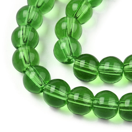 Runde glasperler lysegrøn 6 mm. Hel streng.