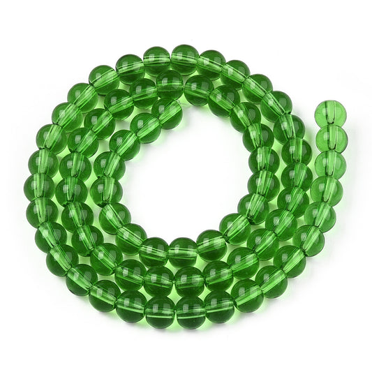 Runde glasperler lysegrøn 6 mm. Hel streng.