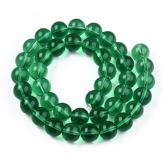 Runde glasperler mørkegrøn 6 mm. Hel streng.