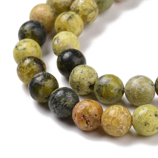 Gul turkis jasper 6 mm. Hel streng.