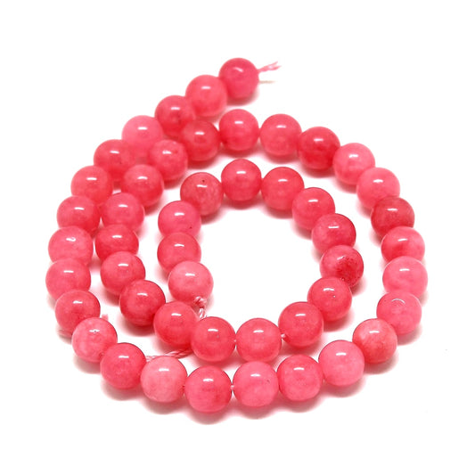 Chalcedon coralrød. 8 mm. Hel streng.