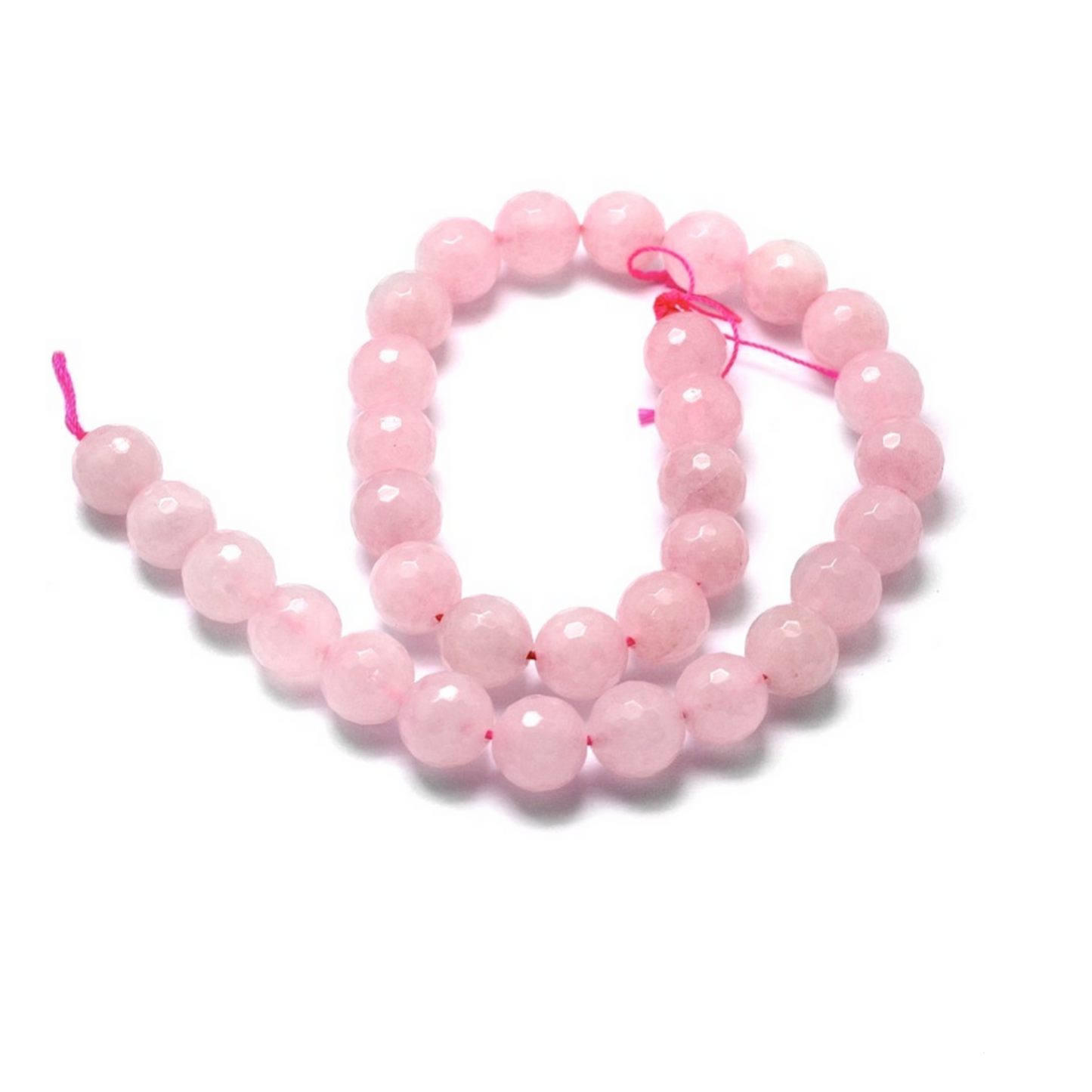 Rosa quartz facetter. 8 mm. Hel streng.