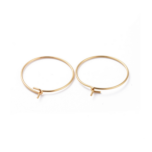Øreringe hoops 25x0,7 mm. Stål forgyldt med 18k guld. 4 stk.