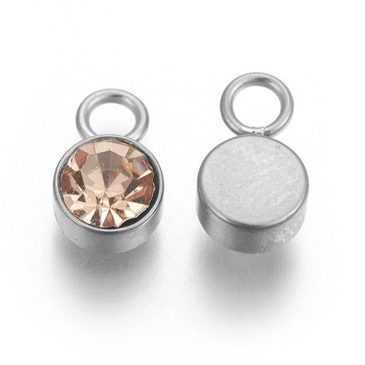 Charm vedhæng med topas glasfacet. 304 rustfrit stål. Vandfaste.