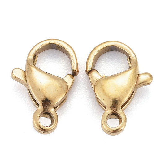 Smykkelåse 304 stål forgyldte med 18k guld. Vandfast. 10 x 6 mm. 2 stk.