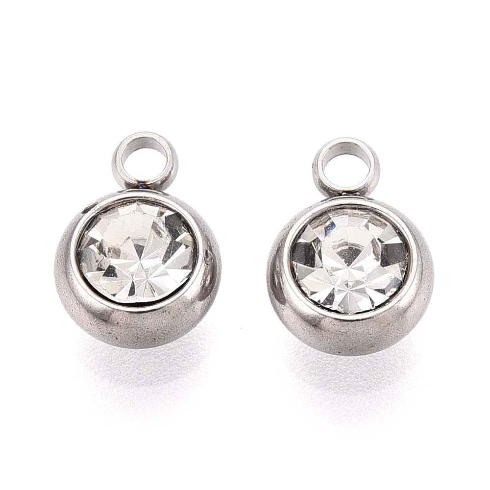 Vedhæng med klare rhinsten. 4 stk. 304 stål. Vandfaste.