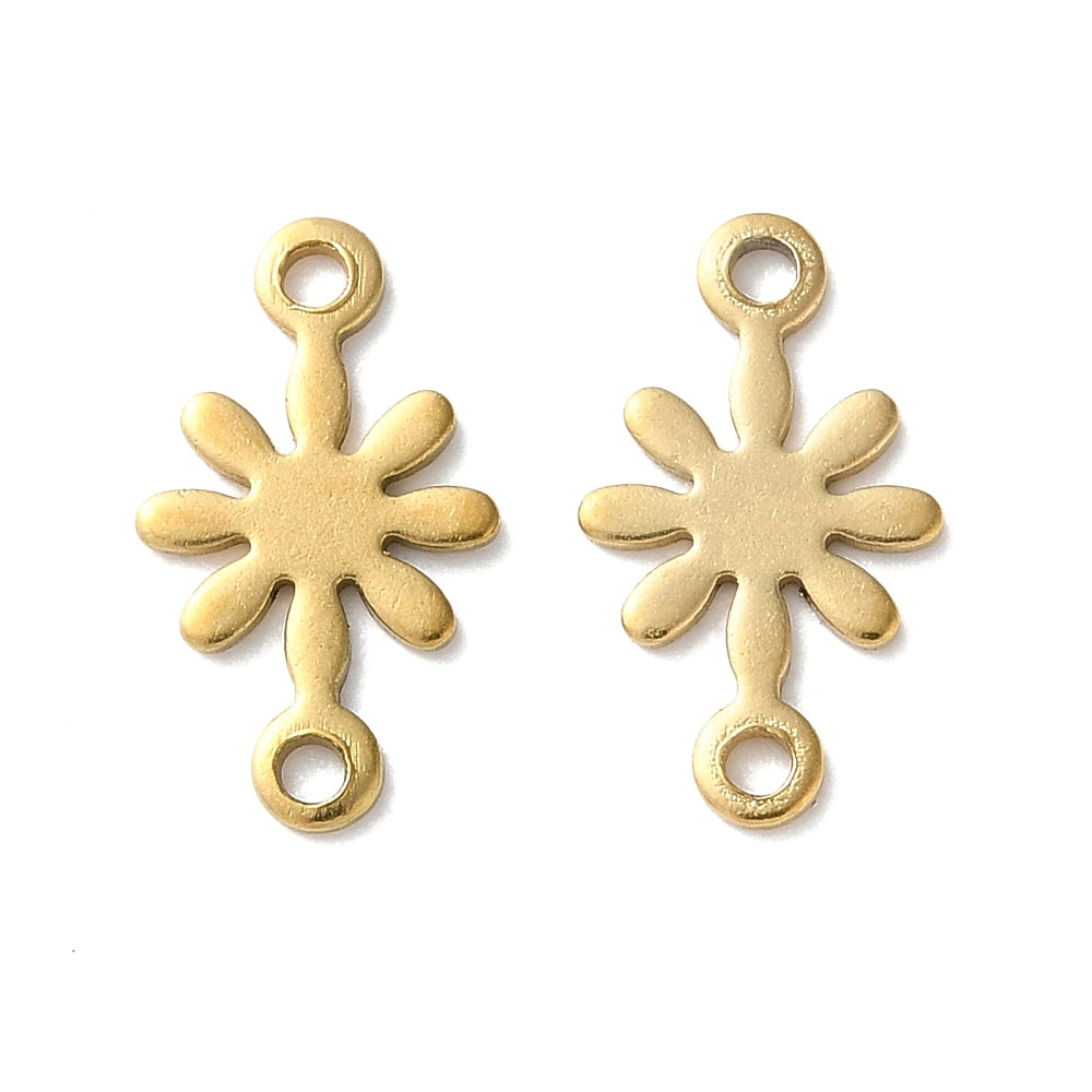 Link connectors i 304 stål forgyldt med 18k guld. Lille blomst. 4 stk.