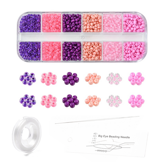 Diy sæt med 3 mm. seed beads, elastik og perle splitnål.