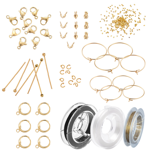 Basis startpakke medium. Vandfaste smykkematerialer i stål forgyldte med 18k guld.