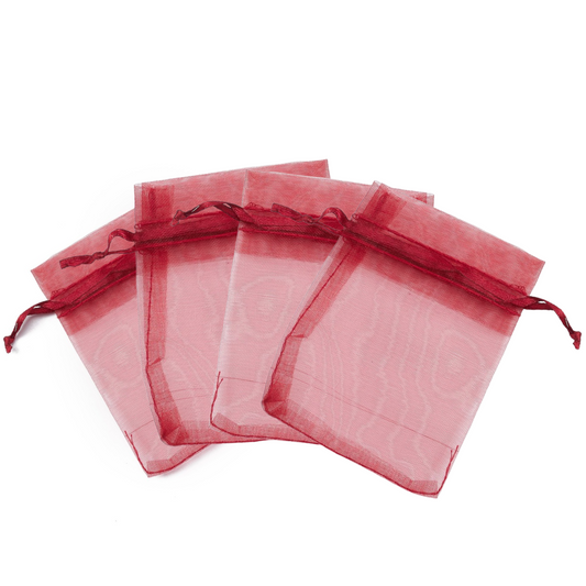 Organzaposer mørkerøde, 7x9 cm. 10 stk.