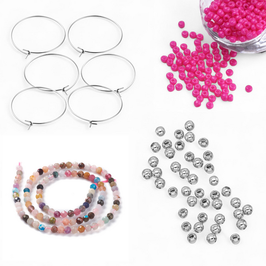 Hoops øreringe DIY pakke stål. Hotpink.