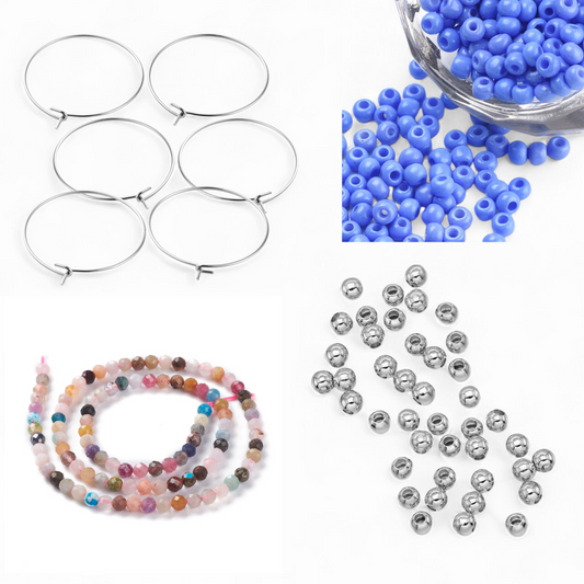 Hoops øreringe DIY pakke stål. Kornblå.