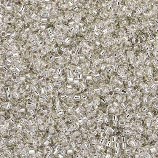 Cylinder delica style 2x1 mm. Sølvfarvet