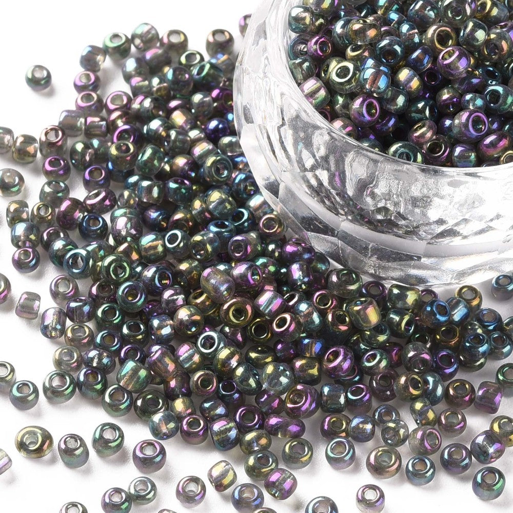 Seed beads mørkegrå transparent. Ca. 3 mm.