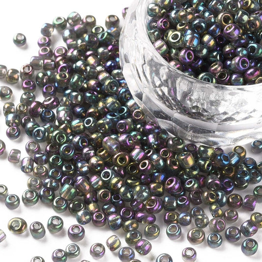 Seed beads mørkegrå transparent. Ca. 3 mm.